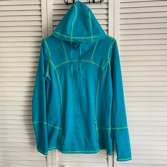 Kirkland Women's Size M Hooded Pullover Top Hiking Active Teal Blue Zip Pockets - Picture 1 of 16